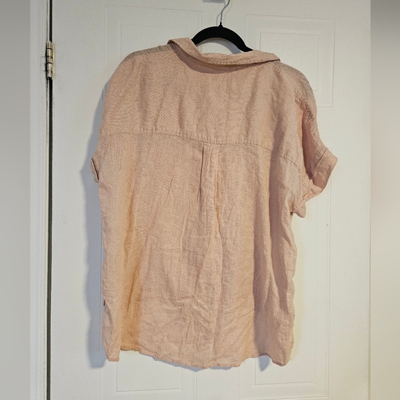 Jachs Girlfriend Womens XL PINK Button Down Shirt Tie Front Linen Collared - Picture 4 of 5